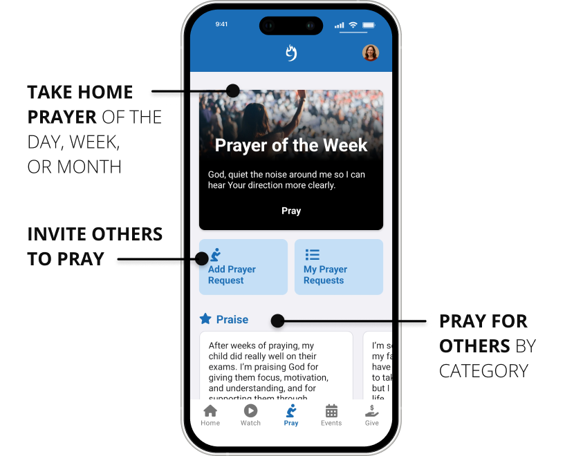 Build and grow prayer habits through Rock Mobile prayer features built by 9 Embers.